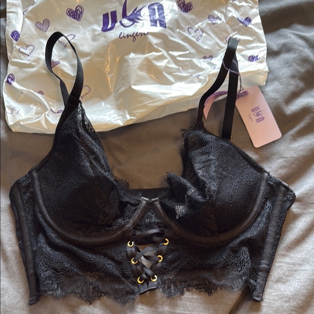 NWT UCA Paisley Black Lace Bralette - 38c